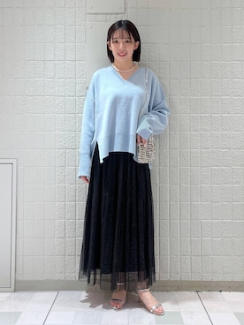 「A part by（アパートバイ）の≪追加3≫ラメチュールプリーツスカート（スカート）」を使った、あやなさん（レディース・165cm）の冬コーディネート
