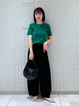 「A part by（アパートバイ）のワンショルカナグツキバッグ（ハンドバッグ）」を使った、あやなさん（レディース・165cm）の夏コーディネート