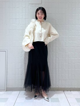 「A part by（アパートバイ）のチュールハンドルトート（ショルダーバッグ）」を使った、あやなさん（レディース・165cm）の春コーディネート