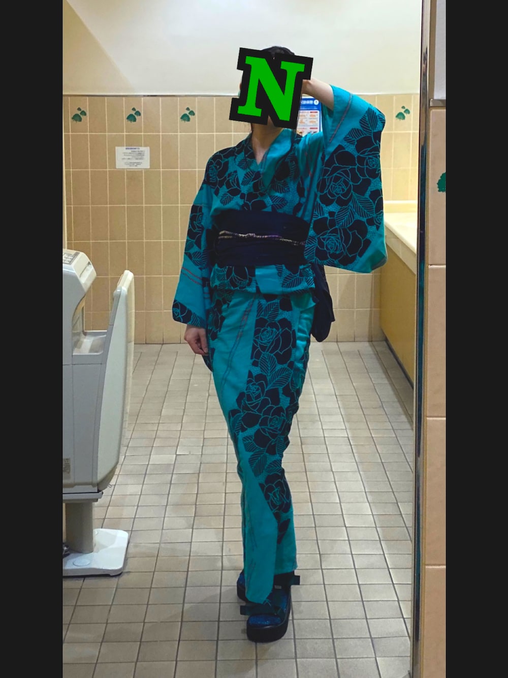 「浴衣、浴衣コーデ、浴衣×サンダル」｜「自作のアイテム（浴衣、グリーン系）」を使った、mrs.nicolmicalsさん（レディース・152cm）の夏コーディネートの1枚目の写真