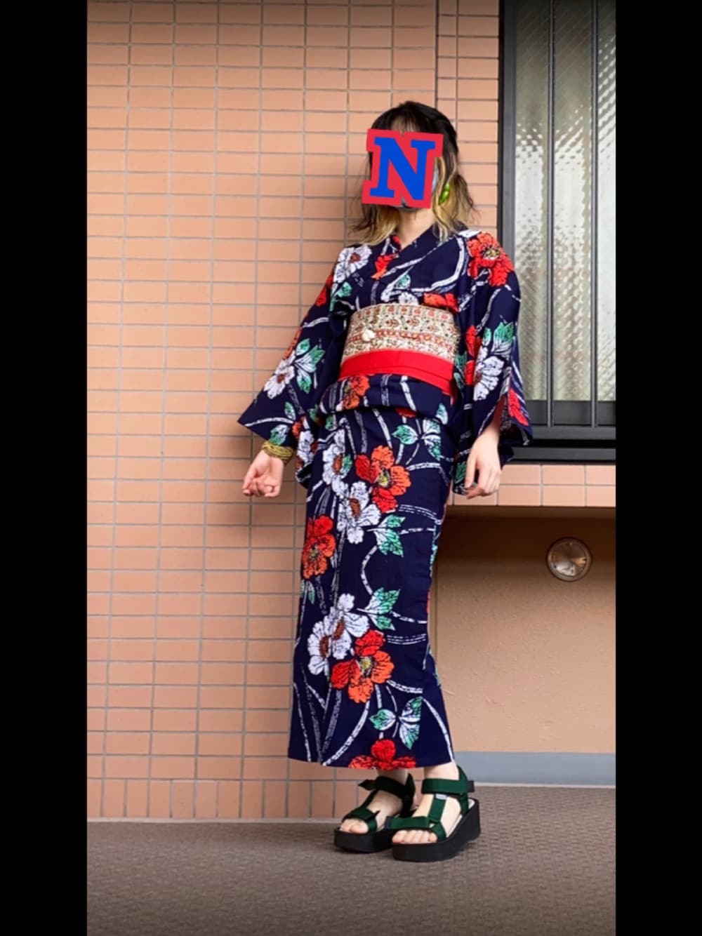 「浴衣、浴衣コーデ、漢字検定3級の実力、浴衣と小鳥と食品サンプルとyosuke展、ローリー過ぎる展示会を考える会」｜「no brandの枝豆(食品サンプル)（イヤリング、グリーン系）」を使った、mrs.nicolmicalsさん（レディース・154cm）の夏コーディネートの1枚目の写真