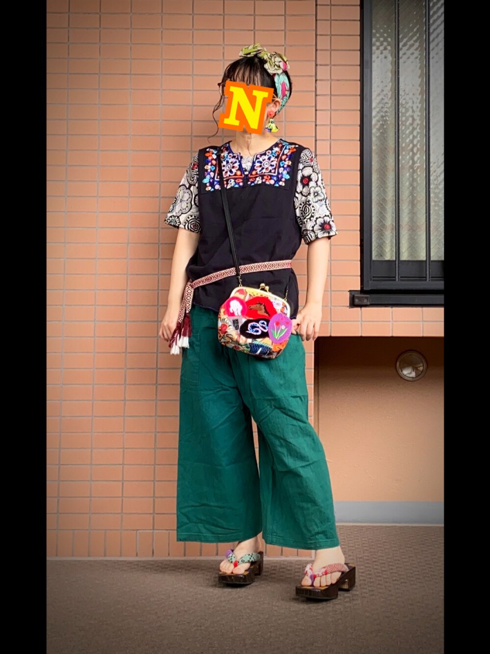 「下駄、下駄コーデ」｜「Handmadeのアイテム（イヤリング、その他）」を使った、mrs.nicolmicalsさん（レディース・151cm）の秋コーディネートの1枚目の写真