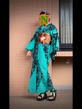 「アイテム（浴衣、グリーン系）」を使った、mrs.nicolmicalsさん（レディース・154cm）の秋コーディネート