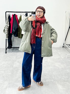 「HARE（ハレ）のアイテム（マフラー）」を使った、バヤコさん（レディース・161cm）の秋コーディネート