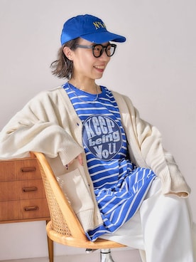 「アイテム（キャップ）」を使った、バヤコさん（レディース・161cm）の秋コーディネート