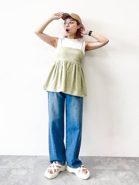 「アイテム（帽子）」を使った、バヤコさん（レディース・161cm・40代）の夏コーディネート