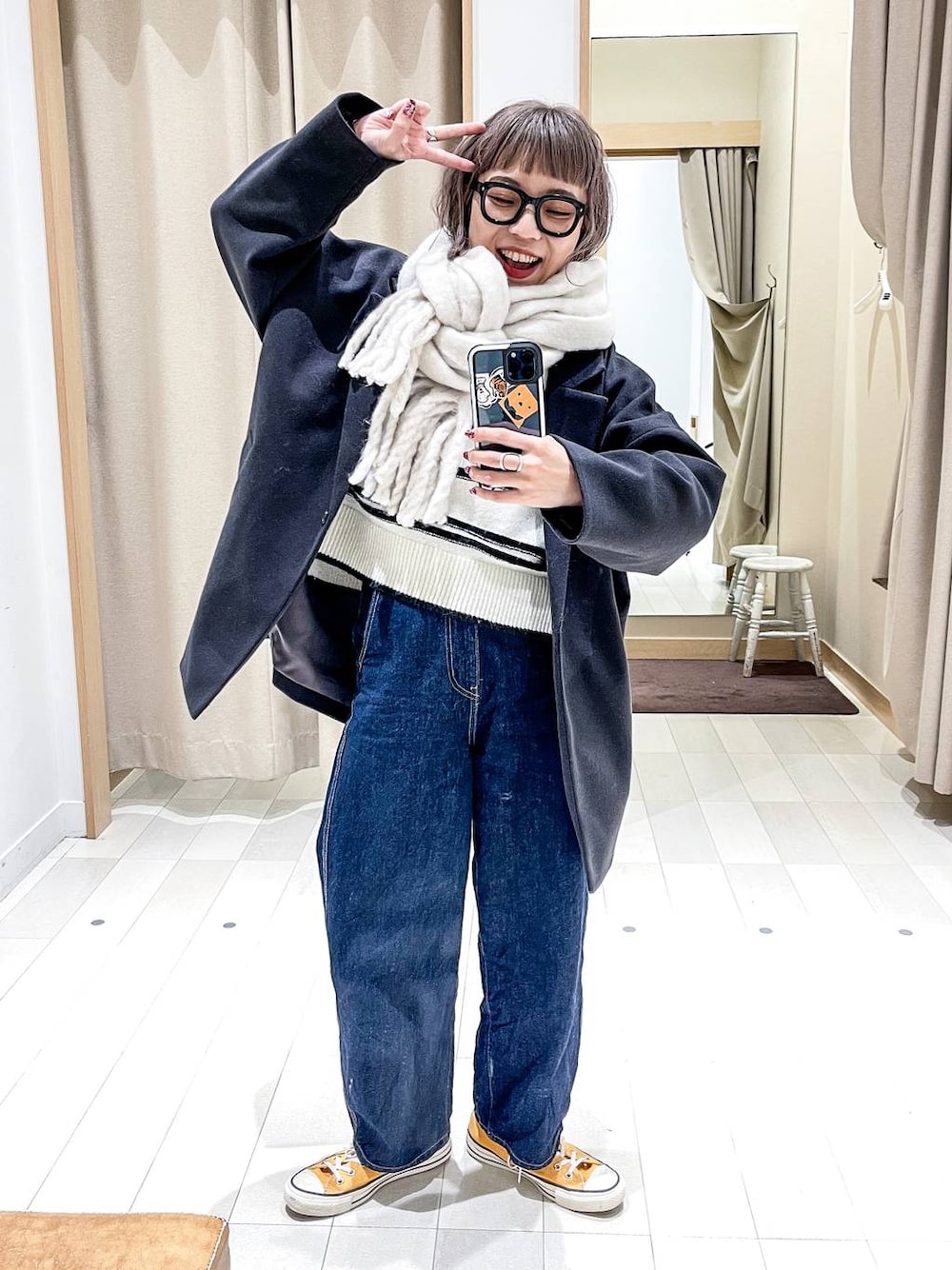 UNDERCOVER but beautiful ビーズ、宝飾フリンジストール SENSE OF PLACE by URBAN RESEARCH ストール マフラー ニットフリンジ