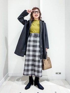 「着痩せ」｜「アイテム（ノーカラーコート）」を使った、バヤコさん（レディース・161cm）の秋コーディネート