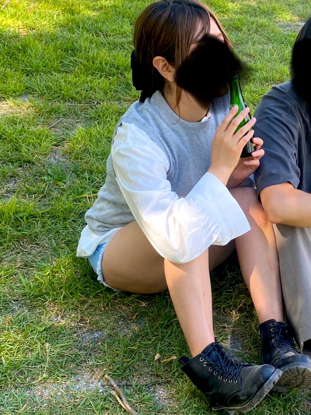 「楽チンコーデ、休日スタイル、プチプラ、ショートパンツ、ブーツ、高身長女子、肩幅広い族」｜「GUのアイテム（ニット/セーター、グレー系）」を使った、chiさん（レディース・169cm）の夏コーディネートの1枚目の写真