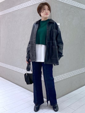 「スリットパンツ」｜「アイテム（ブルゾン）」を使った、kaeさん（レディース・162cm）の秋コーディネート