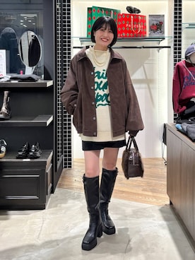 「アイテム（ボストンバッグ、ブラウン系）」を使った、kaeさん（レディース・163cm）の冬コーディネート