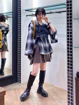 「PAGEBOY（ページボーイ）のオンブレチェックルーズシャツ（シャツ/ブラウス）」を使った、kaeさん（レディース・162cm）の秋コーディネート