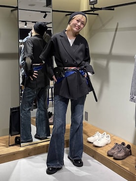 「PAGEBOY（ページボーイ）のスリムレッグフレアデニム【4color/4size】（デニムパンツ、ブルー系）」を使った、kaeさん（レディース・163cm）の春コーディネート