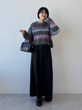 「PAGEBOY（ページボーイ）のサテンナロースカート 【ウエストゴム・ストレスフリー】（スカート）」を使った、kaeさん（レディース・163cm）の冬コーディネート