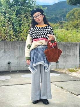 「アイテム（ハンチング/ベレー帽）」を使った、かーちんさん（キッズ・143cm）の秋コーディネート