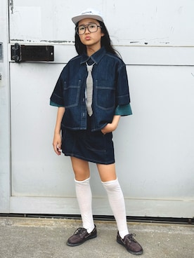 「Maison Kitsune（メゾンキツネ）のアイテム」を使った、かーちんさん（キッズ・146cm）の春コーディネート