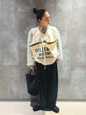 「アイテム（モカシン/デッキシューズ）」を使った、かーちんさん（レディース・156cm）の秋コーディネート