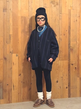 「LOWRYS FARM（ローリーズファーム）のミミアテツキニットワッチ　342744（ニットキャップ/ビーニー）」を使った、かーちんさん（キッズ・142cm）の秋コーディネート