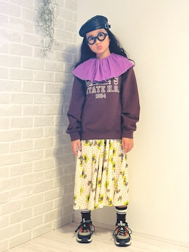 「アイテム（ハンチング/ベレー帽）」を使った、かーちんさん（キッズ・165cm）の秋コーディネート