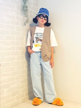 「CIAOPANIC TYPY（チャオパニックティピー）の【KIDS】アソート柄HAT（ハット）」を使った、かーちんさん（キッズ・141cm）の夏コーディネート