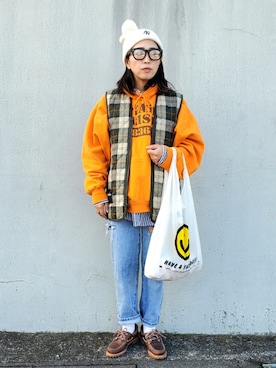 「ハロウィン」｜「アイテム（モカシン/デッキシューズ）」を使った、かーちんさん（レディース・156cm）の秋コーディネート