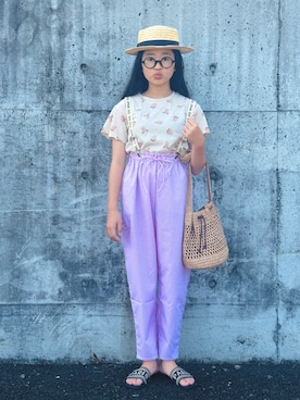 「西松屋（ニシマツヤ）のアイテム（帽子、ベージュ系）」を使った、かーちんさん（キッズ・148cm）の夏コーディネート