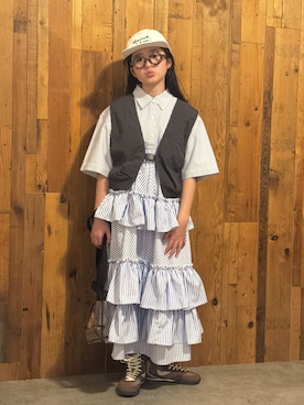 「Maison Kitsune(メゾンキツネ)のアイテム」を使った、かーちんさん(キッズ・144cm)の春コーディネート