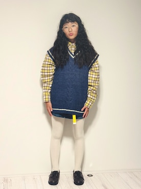 「アイテム（ベルト、ホワイト系）」を使った、かーちんさん（キッズ・150cm）の秋コーディネート