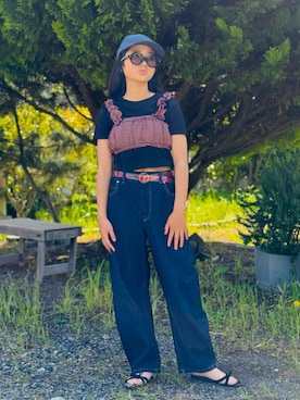 「アイテム（キャップ）」を使った、かーちんさん（キッズ・146cm）の春コーディネート