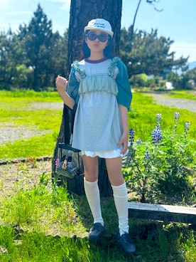 「Maison Kitsune（メゾンキツネ）のアイテム」を使った、かーちんさん（キッズ・146cm）の春コーディネート