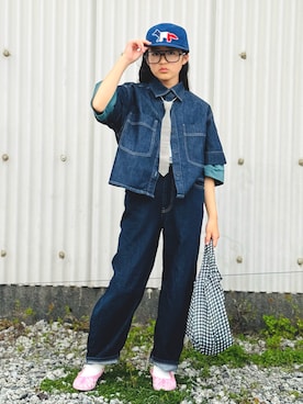 「アイテム（キャップ）」を使った、かーちんさん（キッズ・146cm）の春コーディネート