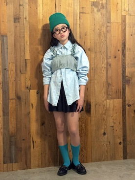 「green label relaxing（グリーンレーベルリラクシング）の【別注】＜Robert P. Miller＞ TJ ビスチェ / キッズ  150cm-160cm（キャミソール、グリーン系）」を使った、かーちんさん（キッズ・145cm）の春コーディネート