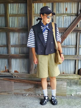 「BLUE BLUE（ブルーブルー）のアイテム（財布/小物）」を使った、かーちんさん（レディース・156cm）の夏コーディネート