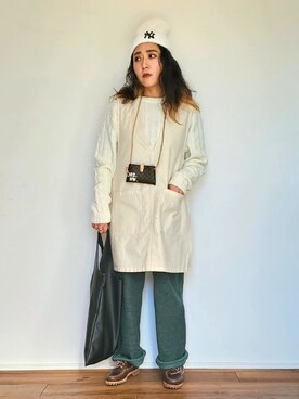 「ケーブルニット」｜「アイテム（モカシン/デッキシューズ）」を使った、かーちんさん（レディース・156cm）の秋コーディネート
