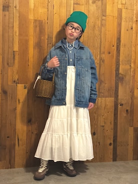 「UNIQLO（ユニクロ）のアイテム（シャツ/ブラウス、ブルー系）」を使った、かーちんさん（キッズ・145cm）の春コーディネート