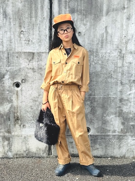「THEATRE PRODUCTS（シアタープロダクツ）のフェイクファーハンドバッグ（トートバッグ、ブラック系）」を使った、かーちんさん（キッズ・150cm）の秋コーディネート