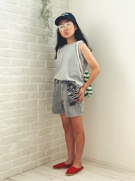 「アイテム（キャップ）」を使った、かーちんさん（キッズ・140cm）の夏コーディネート