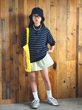 「アイテム（帽子）」を使った、かーちんさん（キッズ・146cm）の春コーディネート