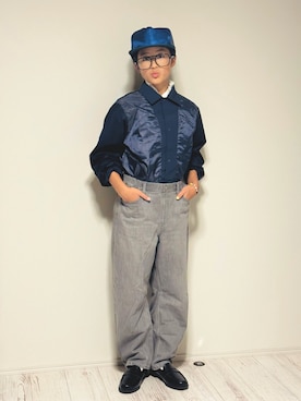 「POTEN（ポテン）の【別注】POTEN / MESH CAP（キャップ、ブルー系）」を使った、かーちんさん（キッズ・149cm）の夏コーディネート