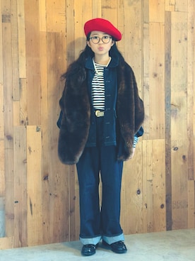 「UNIQLO（ユニクロ）のアイテム（Tシャツ/カットソー）」を使った、かーちんさん（キッズ・143cm）の秋コーディネート