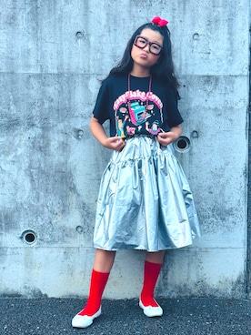 「menue（メヌエ）のスクエアトゥ バレエシューズ（バレエシューズ）」を使った、かーちんさん（キッズ・141cm・10代）の夏コーディネート