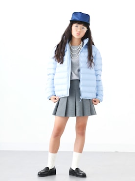 「POTEN（ポテン）の【別注】POTEN / MESH CAP（キャップ、ブルー系）」を使った、かーちんさん（キッズ・150cm）の秋コーディネート