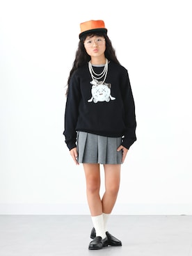 「POTEN（ポテン）の【別注】POTEN / MESH CAP（キャップ、オレンジ系）」を使った、かーちんさん（キッズ・150cm）の秋コーディネート
