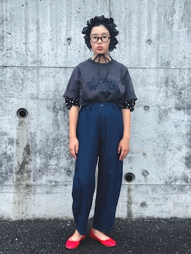 「FREAK'S STORE（フリークスストア）のドットコンビ フリル付け襟（付け襟、ブラック系）」を使った、かーちんさん（キッズ・148cm）の夏コーディネート