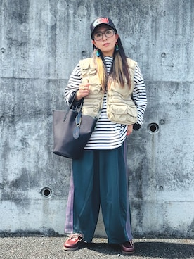 「Needles（ニードルス）のアイテム（パンツ）」を使った、かーちんさん（レディース・156cm）の春コーディネート