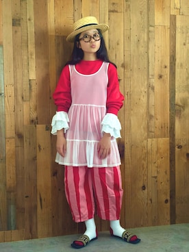 「GU（ジーユー）のアイテム（ワンピース/ドレス）」を使った、かーちんさん（キッズ・146cm）の春コーディネート