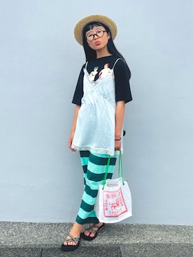 「GU（ジーユー）のアイテム（キャミソール）」を使った、かーちんさん（キッズ・148cm）の夏コーディネート