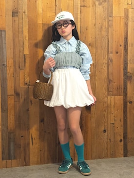 「アイテム（キャップ）」を使った、かーちんさん（キッズ・144cm）の春コーディネート