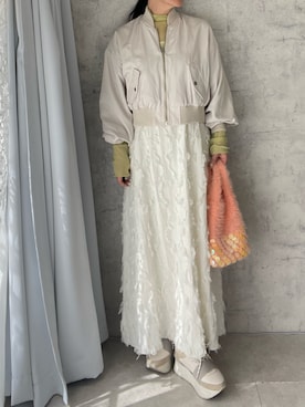 「蛍光カラー」｜「アイテム（ワンピース/ドレス）」を使った、ナタネハナさん（レディース・157cm）の春コーディネート