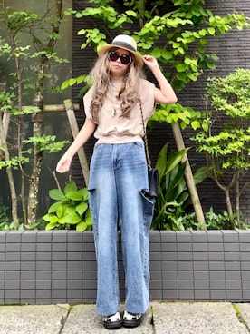 「plume blanche（プリュムブランシュ）のアイテム（帽子）」を使った、noah🐈さん（レディース・155cm）の夏コーディネート